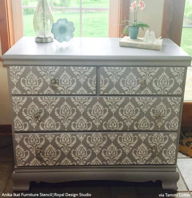 Anika Ikat Damask Furniture Stencil - Image 2