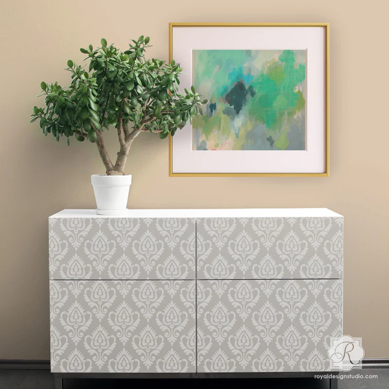 Anika Ikat Damask Furniture Stencil - Image 5