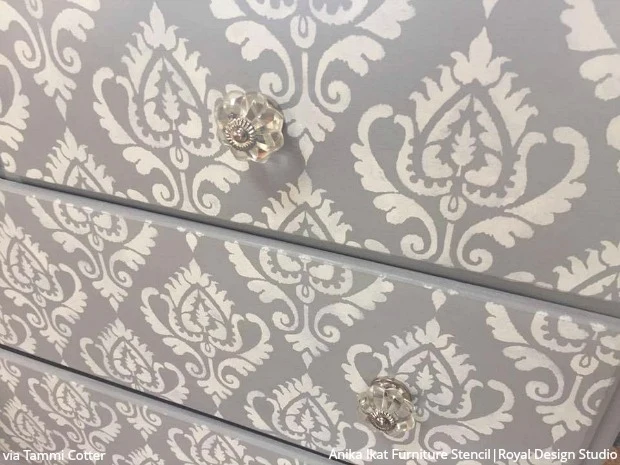 Anika Ikat Damask Furniture Stencil - Image 7