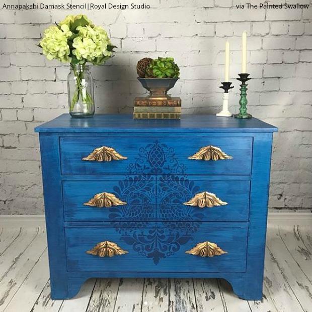 Annapakshi Indian Damask Furniture Stencil - Image 2