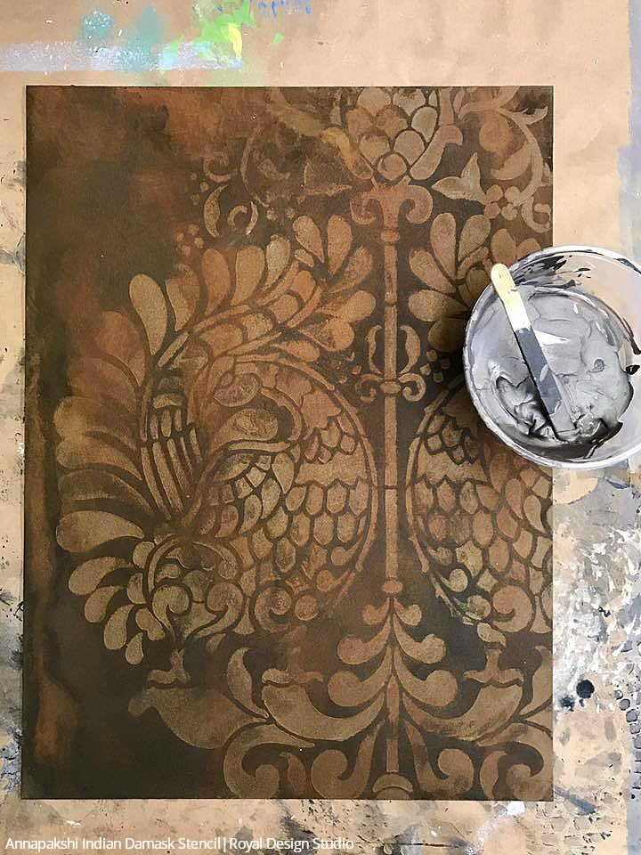 Annapakshi Indian Damask Furniture Stencil - Image 6