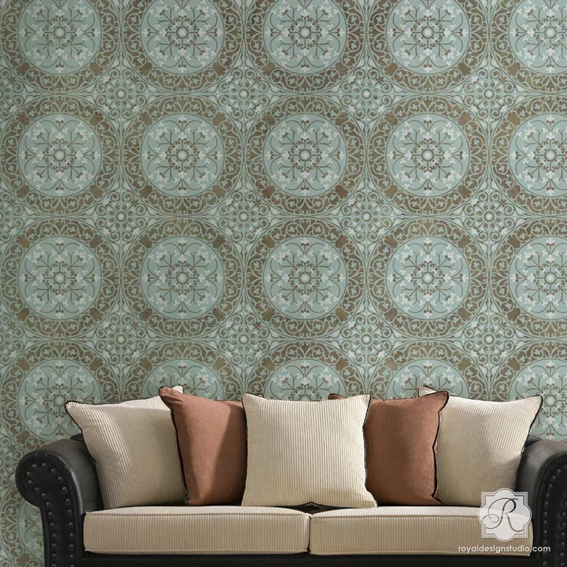 Aragon Damask Tile Wall Stencil - Image 5