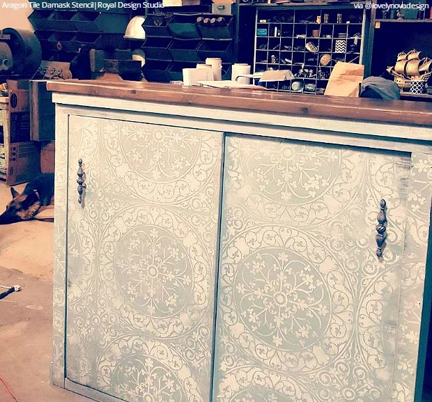 Aragon Damask Tile Wall Stencil - Image 6