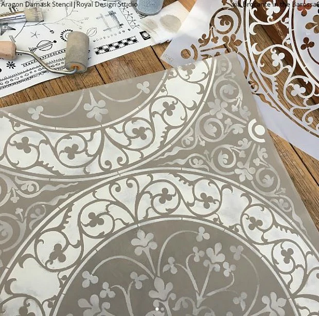 Aragon Damask Tile Wall Stencil - Image 7