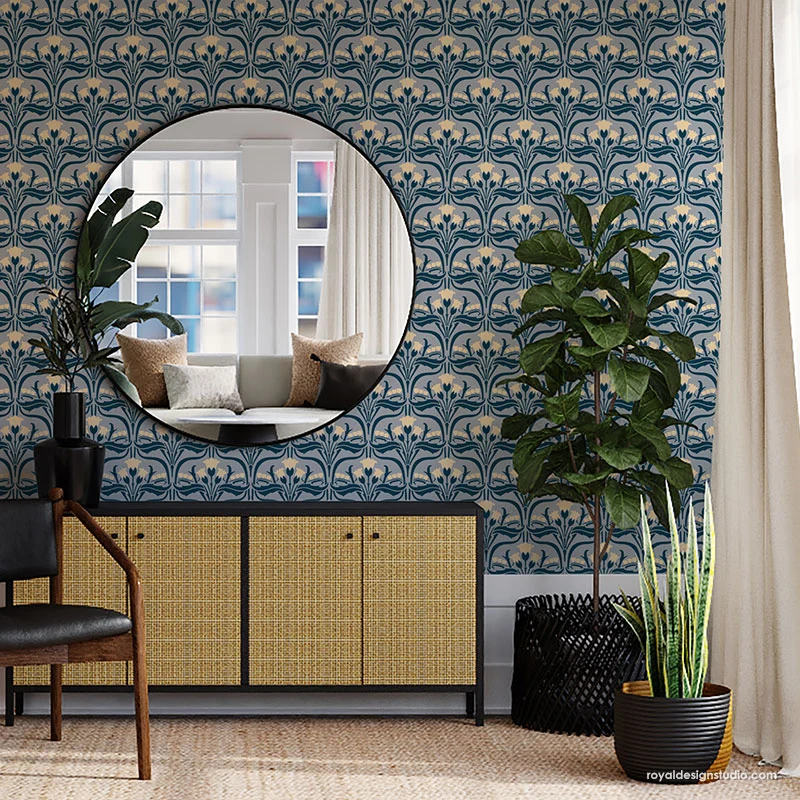 Aubrey Nouveau Floral Wall Stencil - Image 2