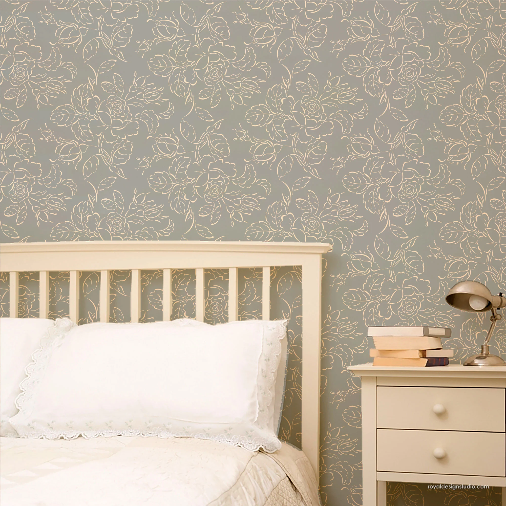 Cottage Cabbage Rose Floral Wall Stencil - Image 6