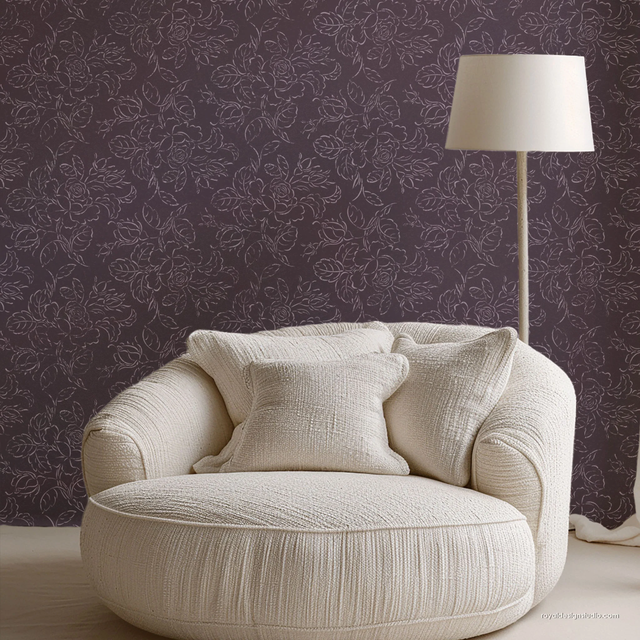 Cottage Cabbage Rose Floral Wall Stencil - Image 7