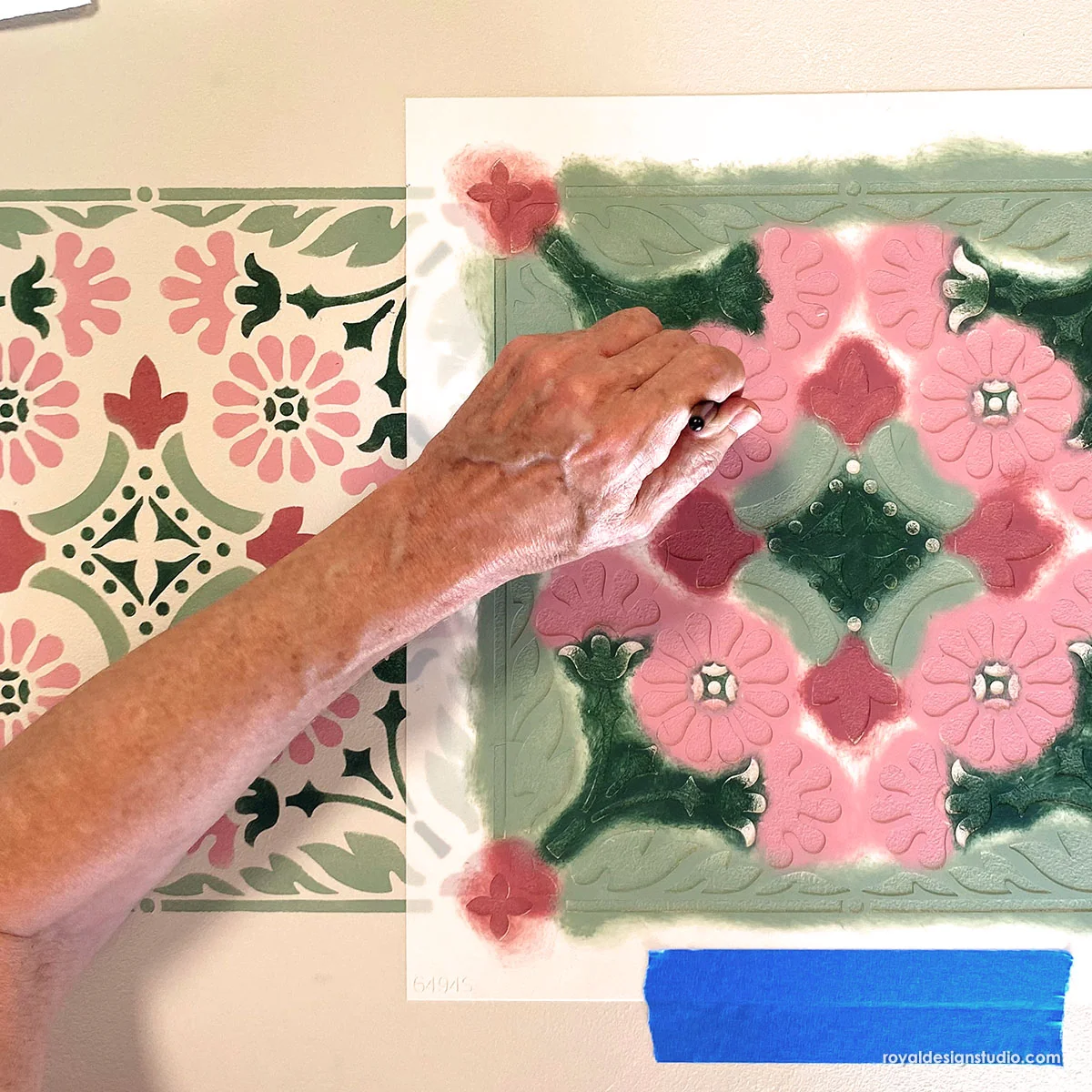 Country Floral Tile Stencil - Image 2