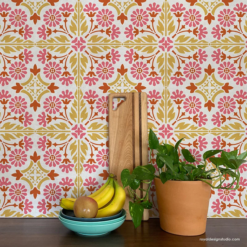 Country Floral Tile Stencil - Image 5