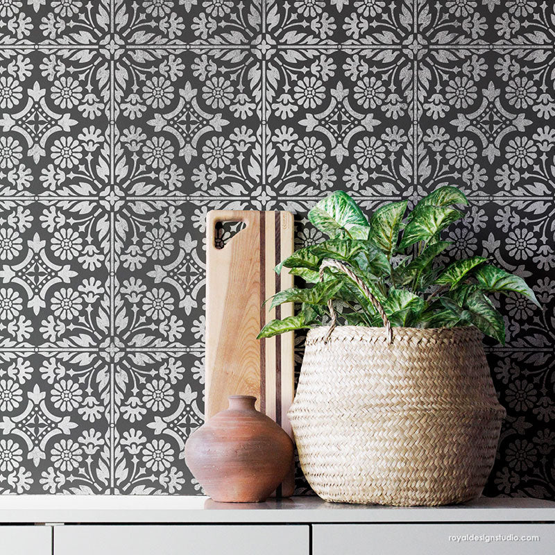 Country Floral Tile Stencil - Image 6