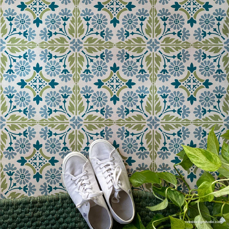 Country Floral Tile Stencil - Image 7