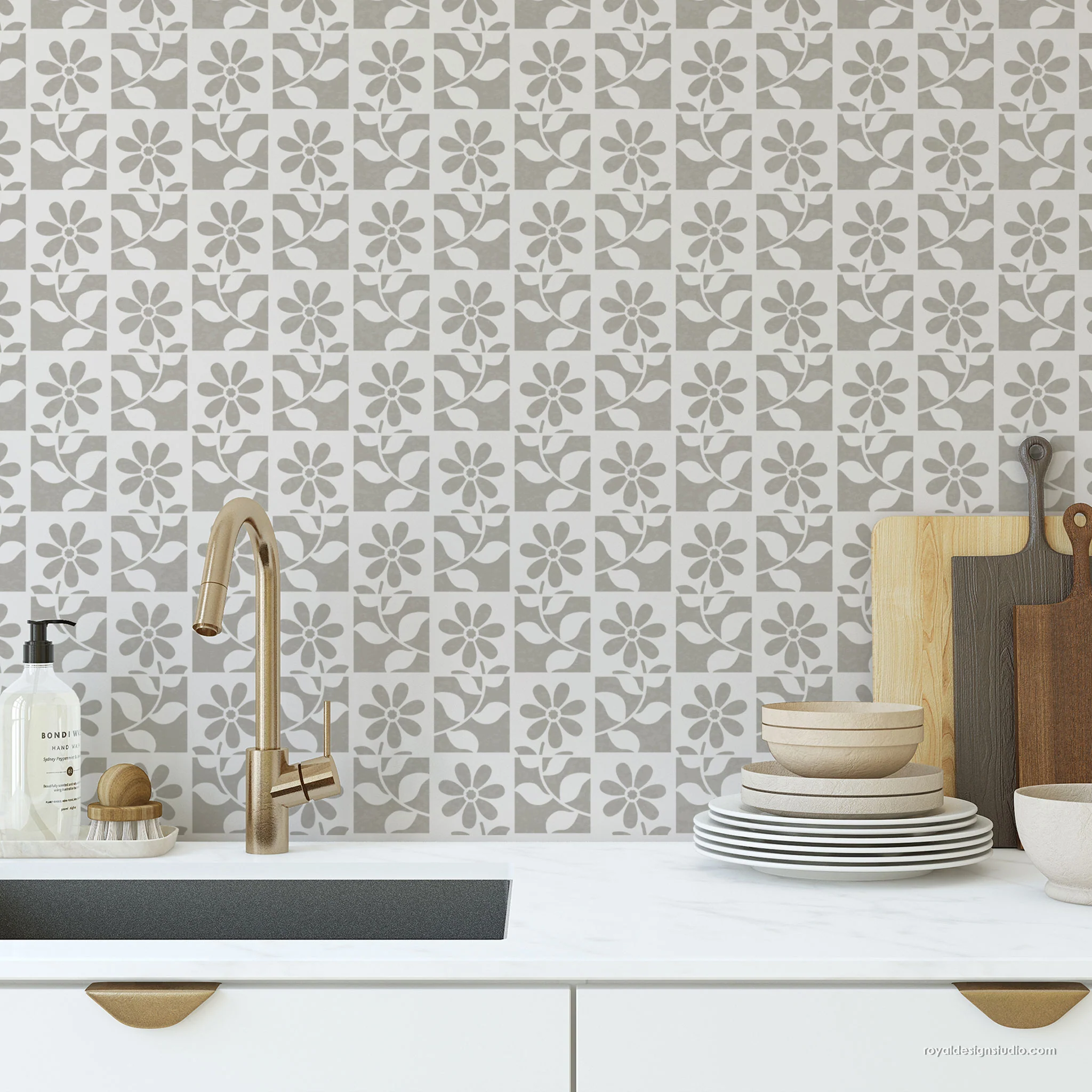 Daisy Check Floral Wall Stencil - Image 8