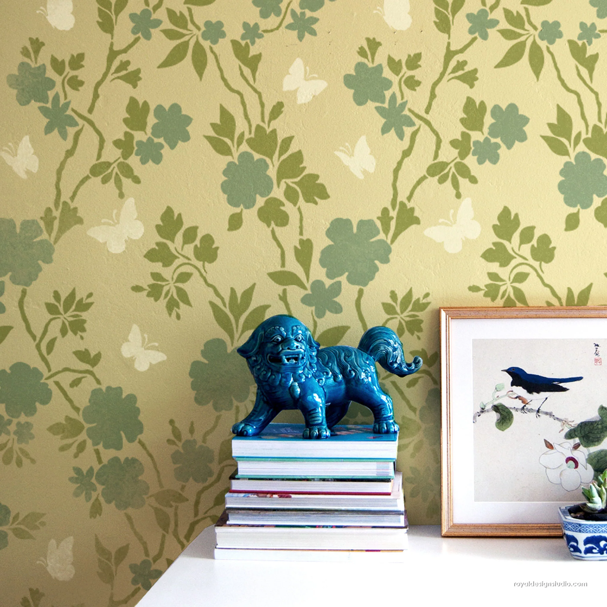 Butterfly Pavilion Chinoiserie Wall Stencil - Image 4