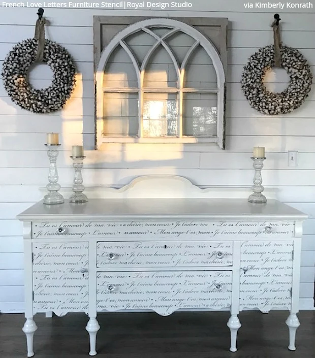 French Love Letters Furniture Stencil - Image 13