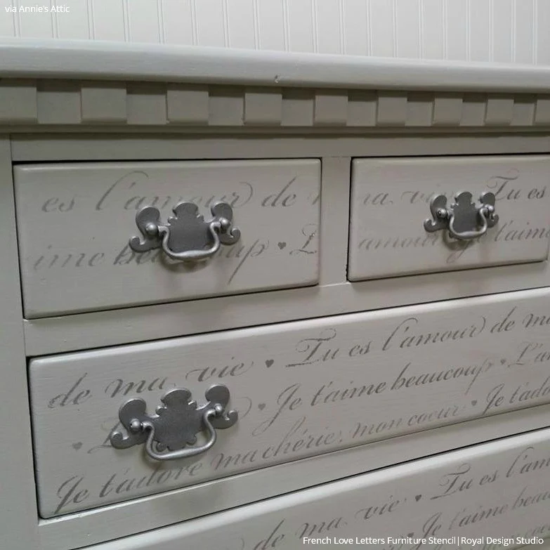 French Love Letters Furniture Stencil - Image 15