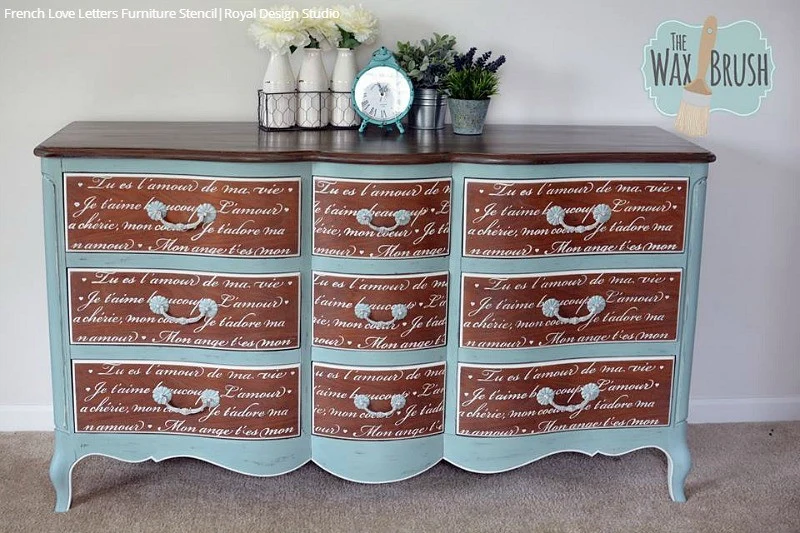 French Love Letters Furniture Stencil - Image 17