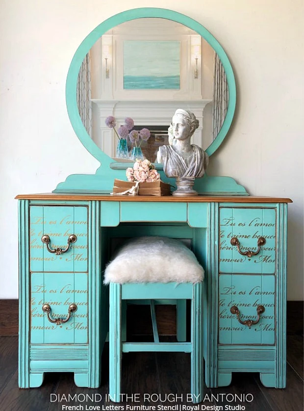 French Love Letters Furniture Stencil - Image 22