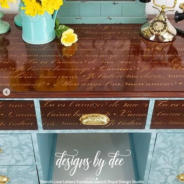 French Love Letters Furniture Stencil - Image 28