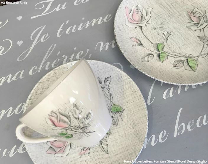 French Love Letters Furniture Stencil - Image 36