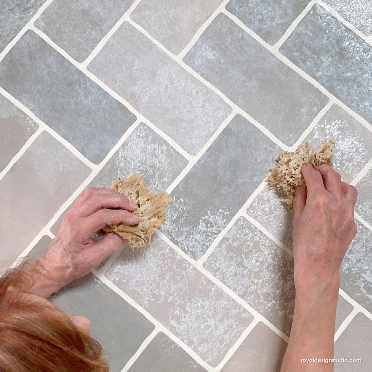Herringbone Brick Wall Stencil - Image 6