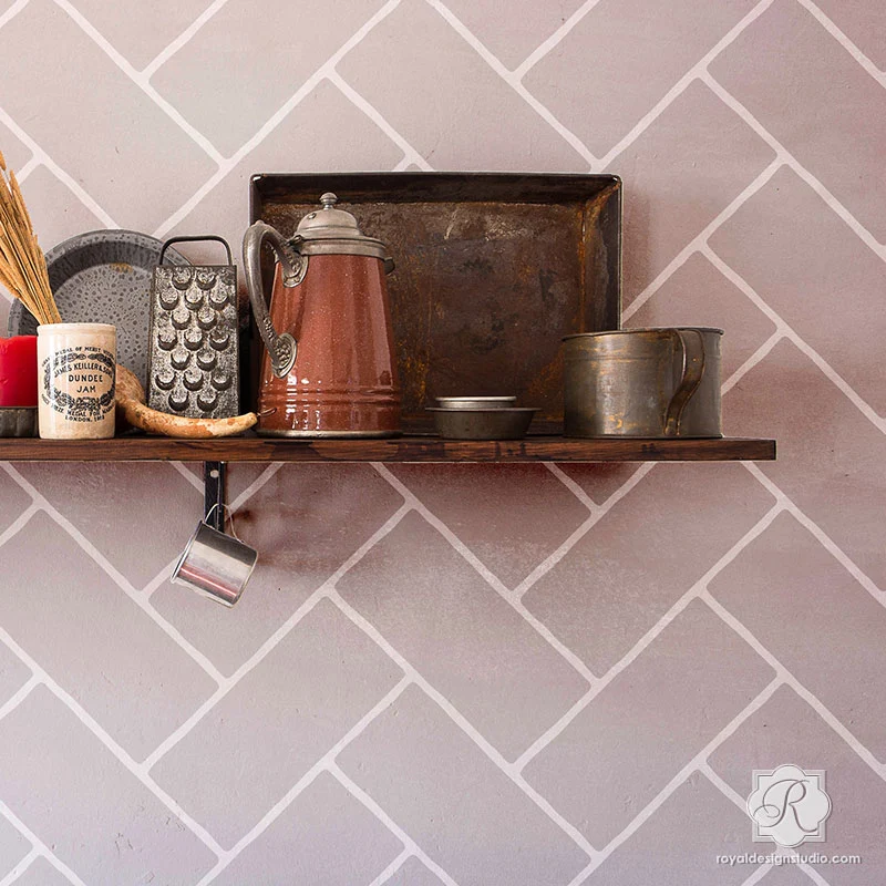 Herringbone Brick Wall Stencil - Image 9