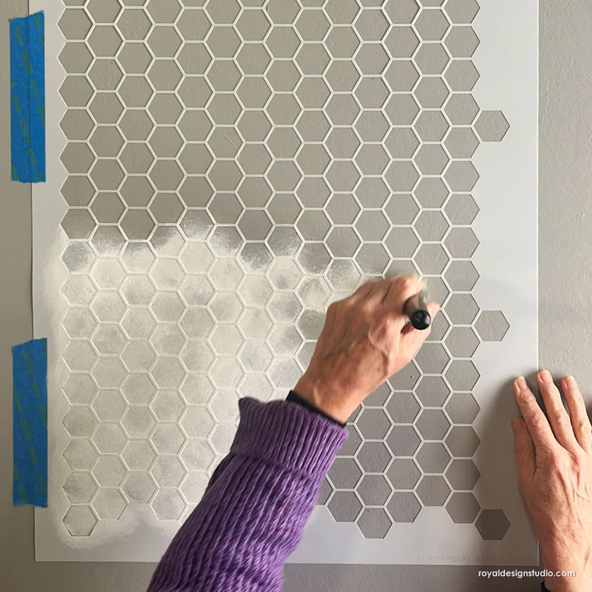Hexagon Tile Floor Stencil - Image 3