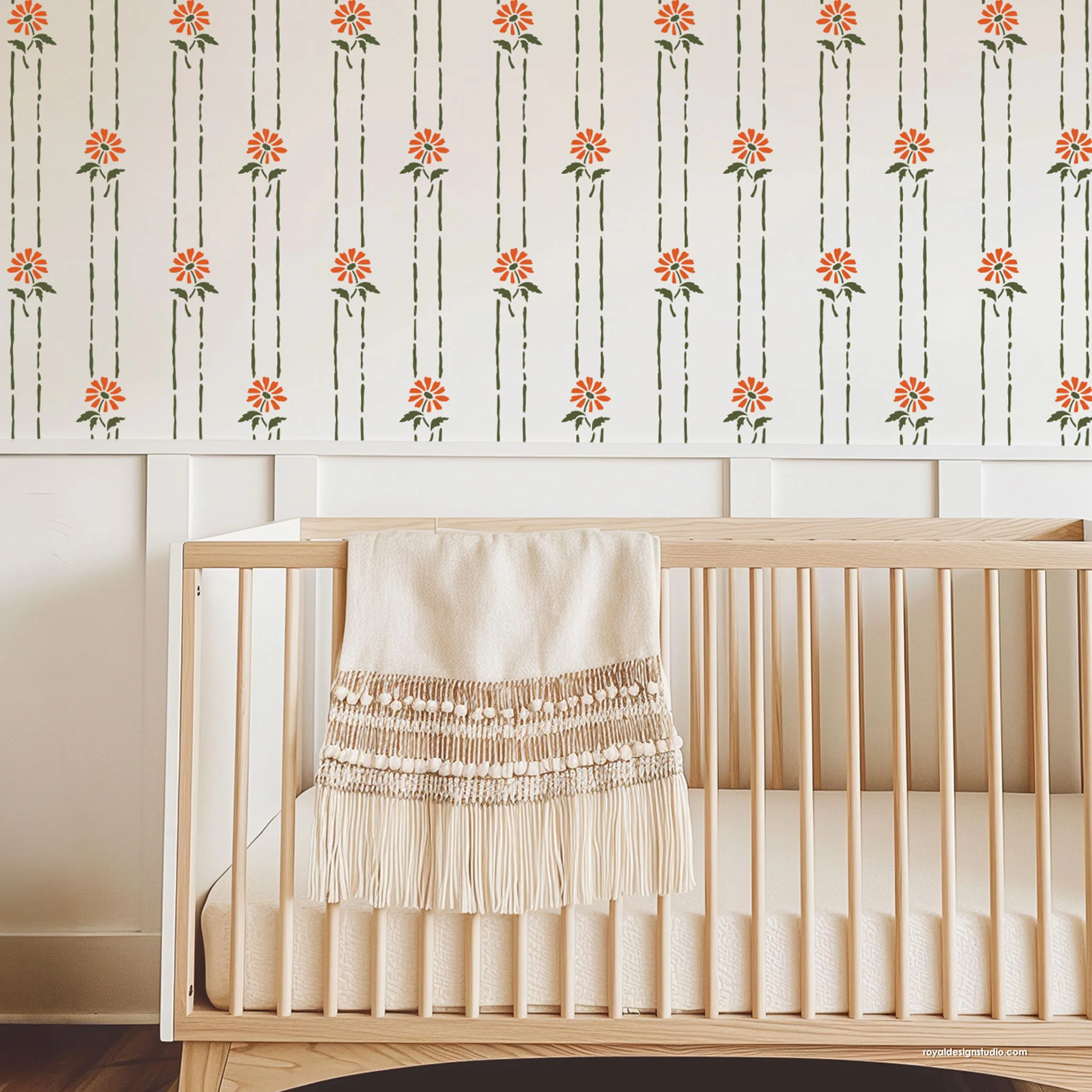 Petite Floral Stripe Wall Stencil - Image 4