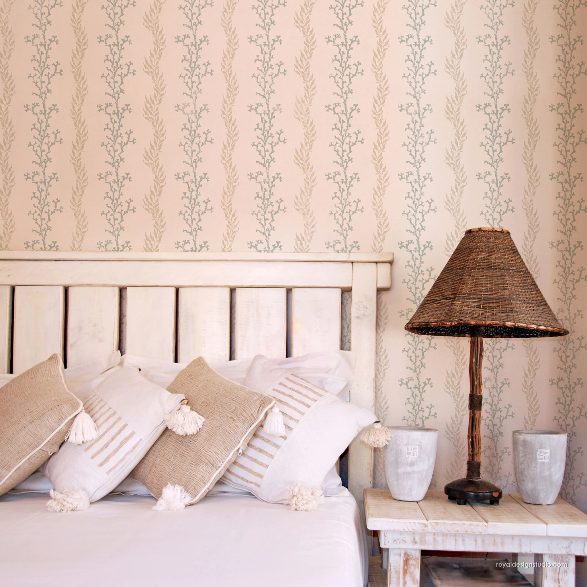 Sea Coral Stripe Coastal Wall Stencil - Image 2