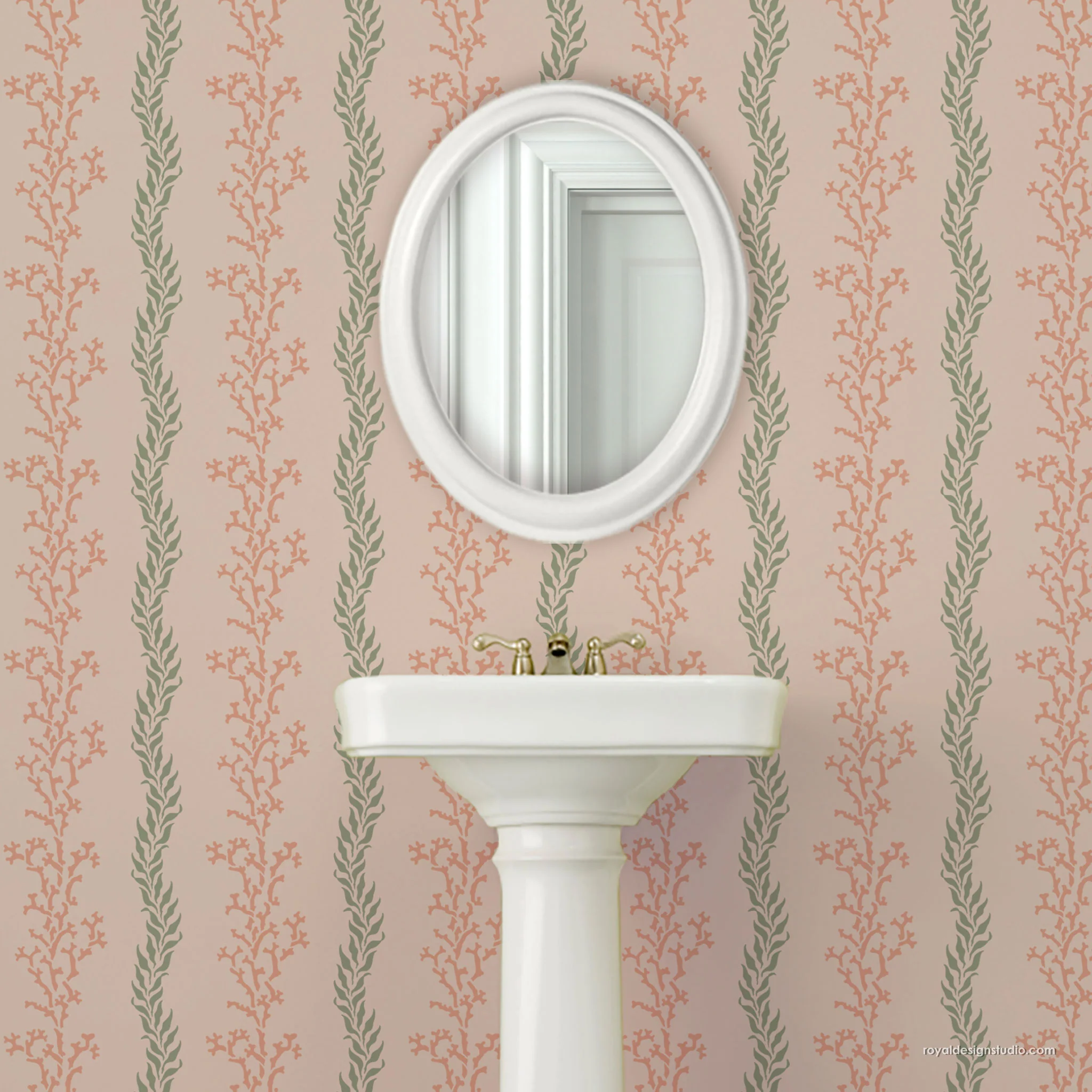 Sea Coral Stripe Coastal Wall Stencil - Image 4