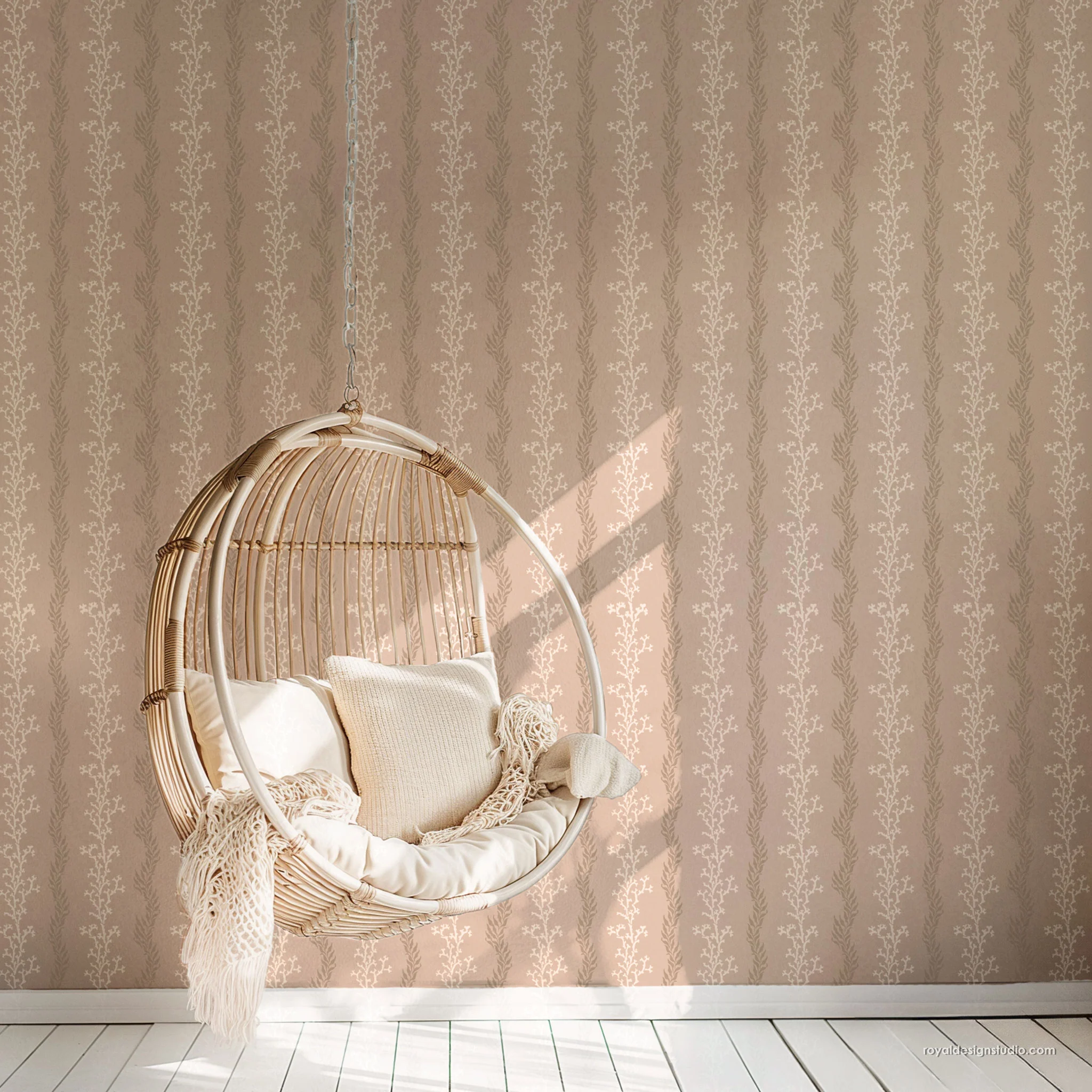 Sea Coral Stripe Coastal Wall Stencil - Image 5