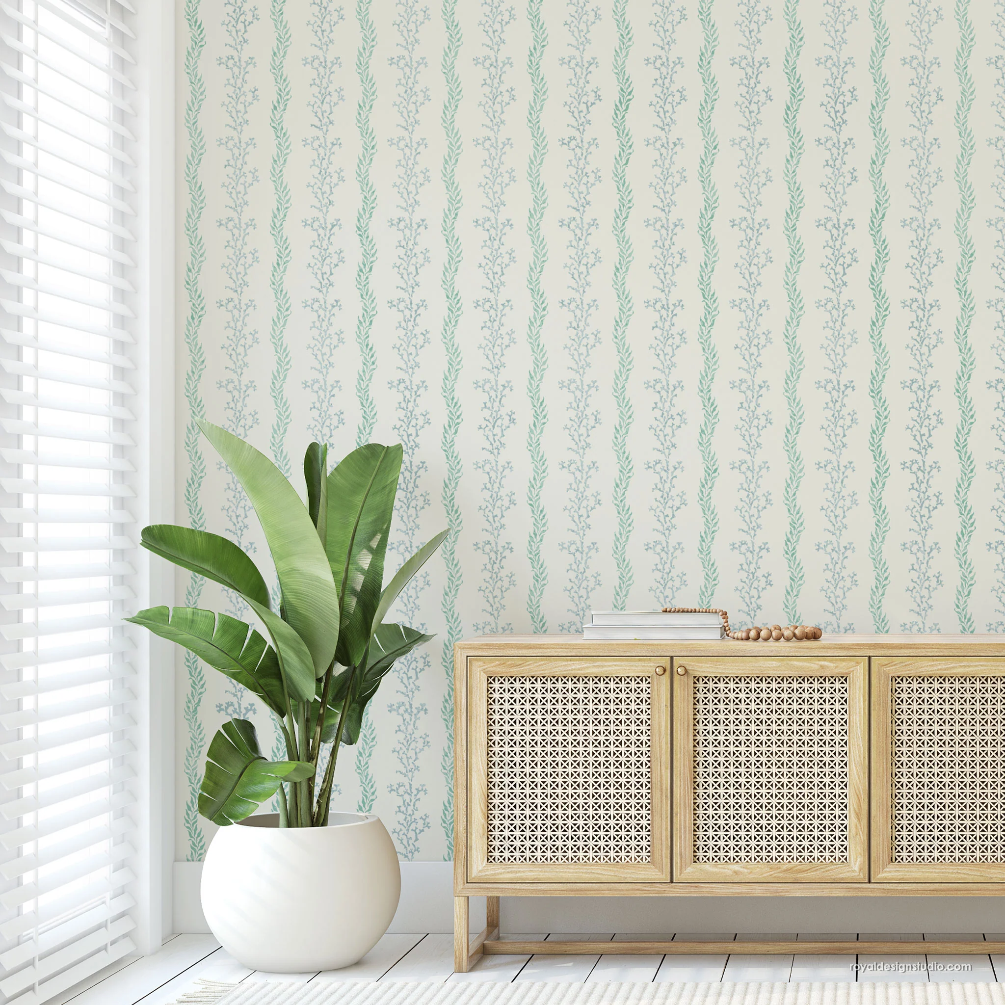 Sea Coral Stripe Coastal Wall Stencil - Image 7