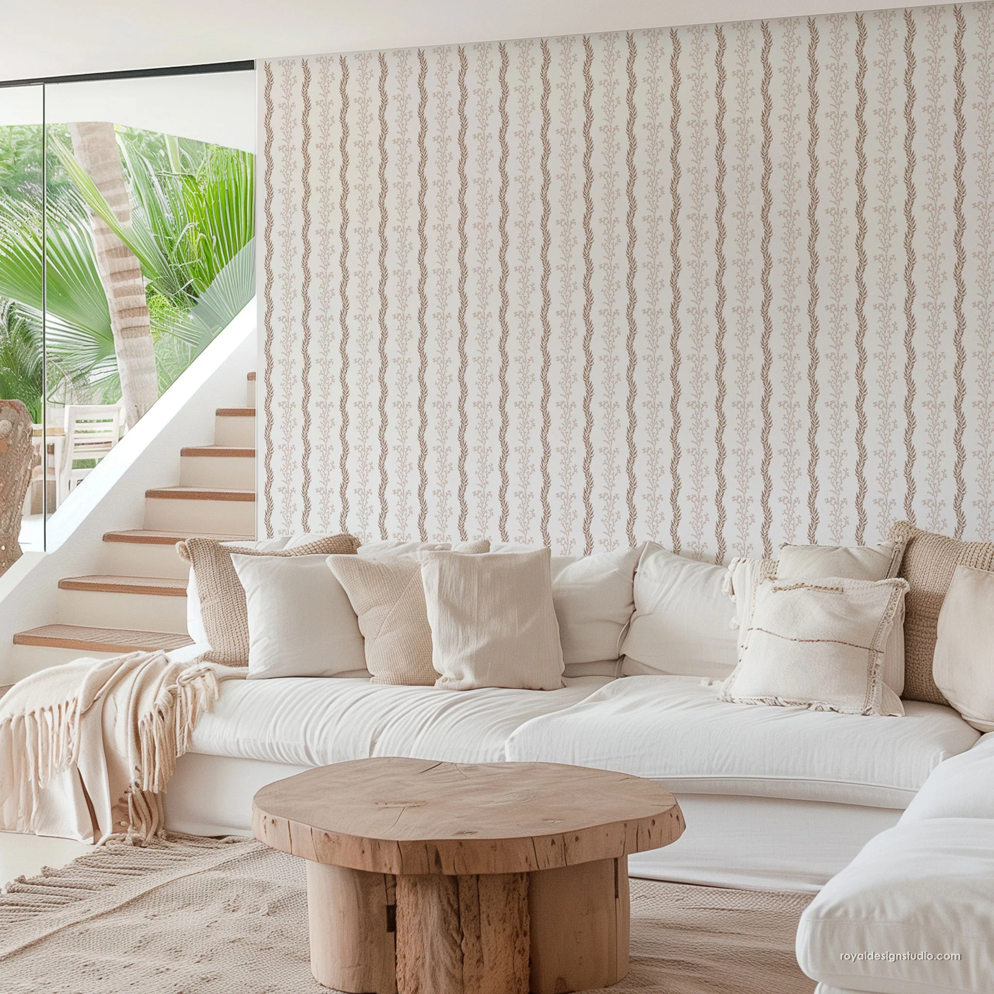 Sea Coral Stripe Coastal Wall Stencil - Image 8