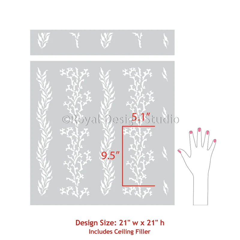 Sea Coral Stripe Coastal Wall Stencil - Image 9