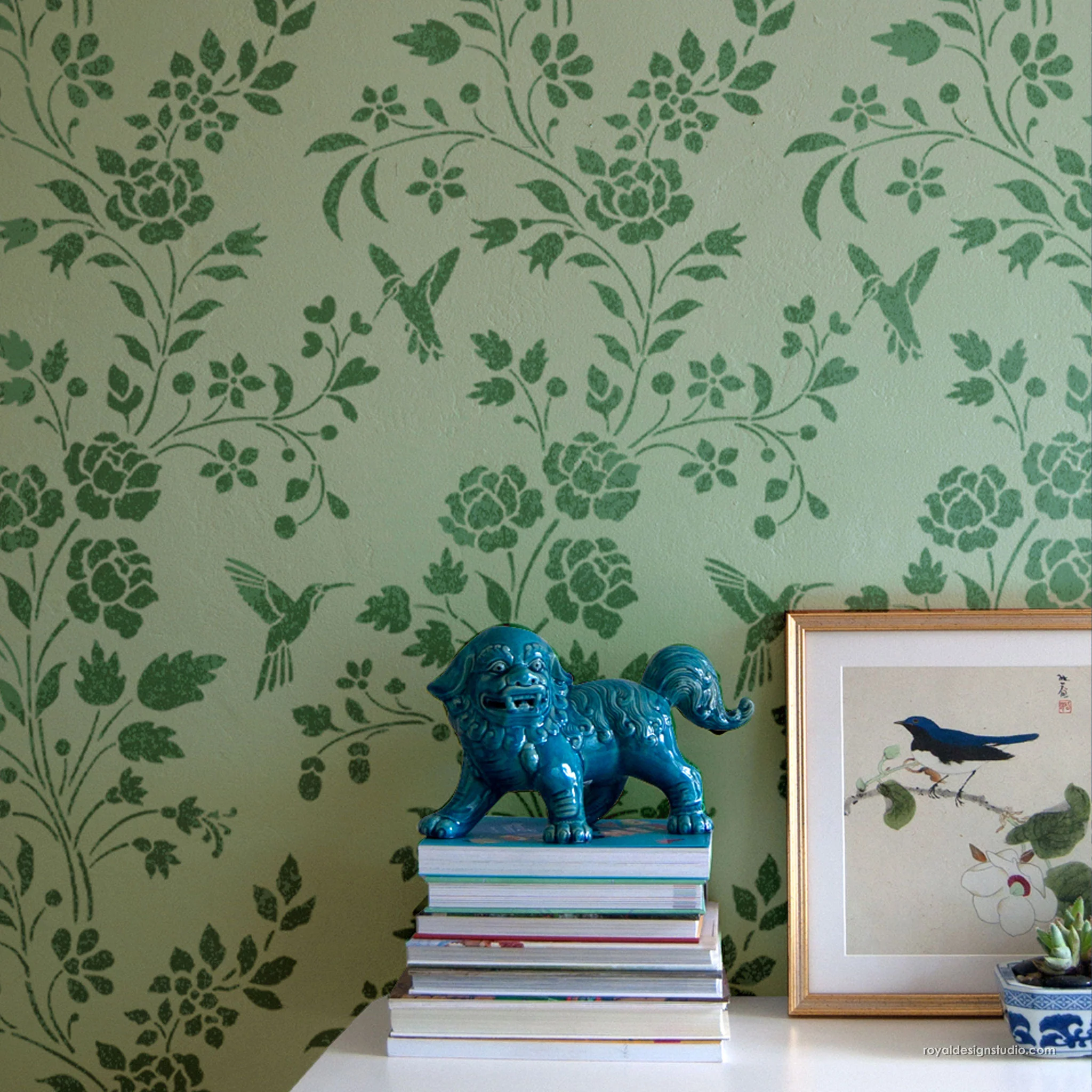 Spring Chinoiserie Floral Wall Stencil - Image 3