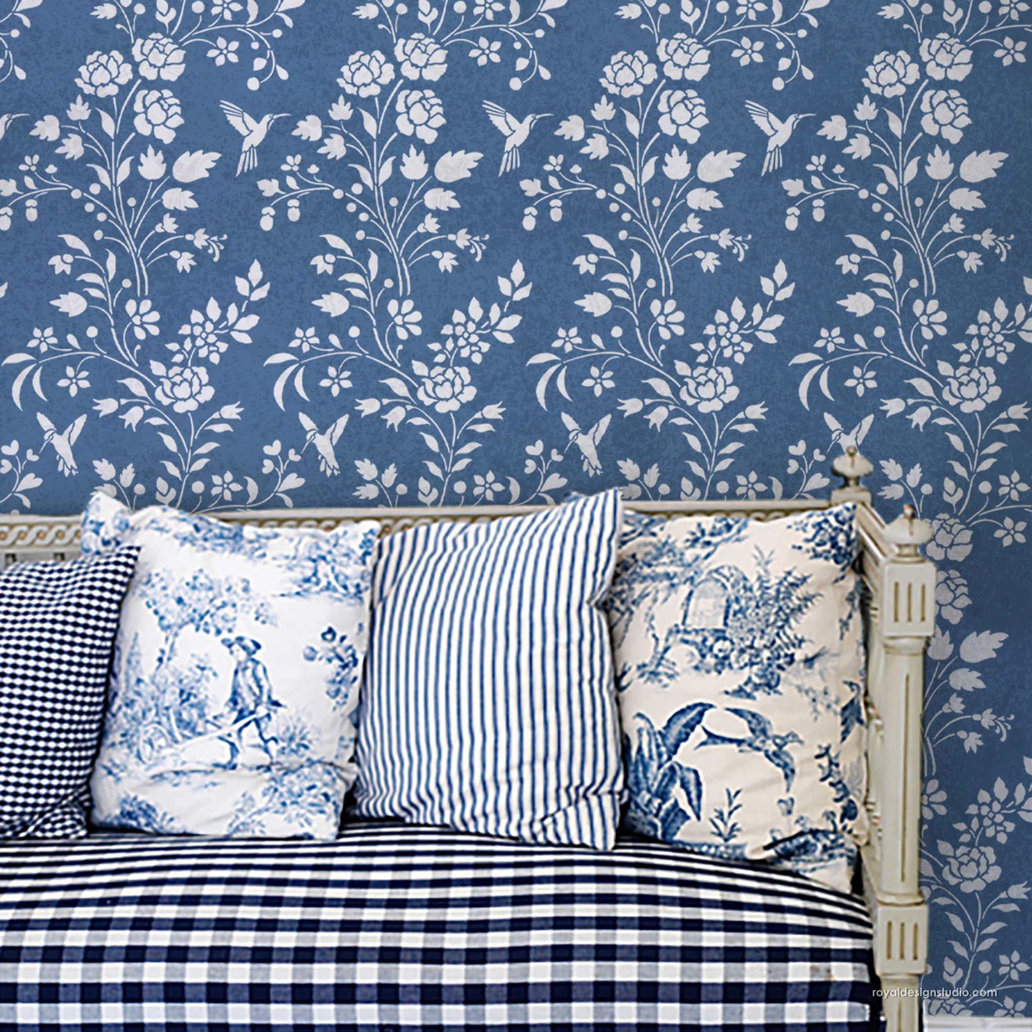 Spring Chinoiserie Floral Wall Stencil - Image 4