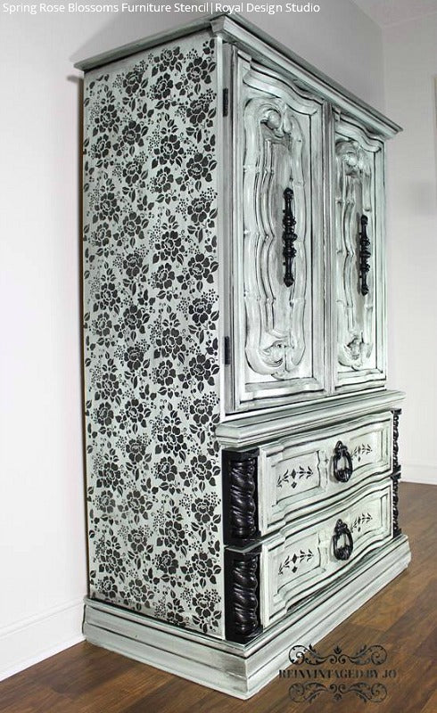 Spring Rose Blossoms Furniture Stencil - Image 3