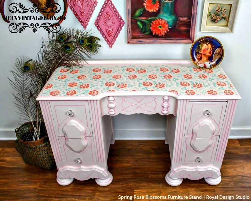 Spring Rose Blossoms Furniture Stencil - Image 6