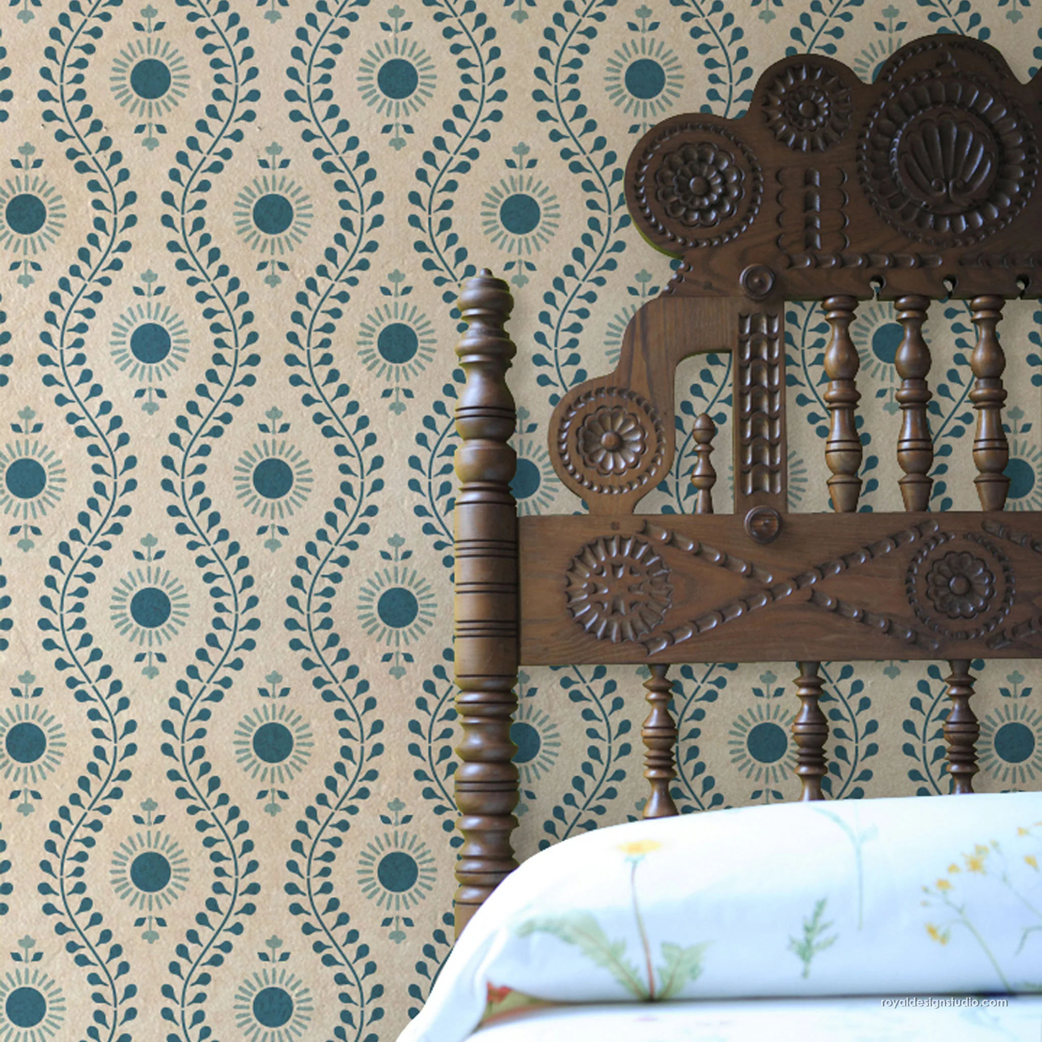 Sun Flower Block Print Wall Stencil - Image 4