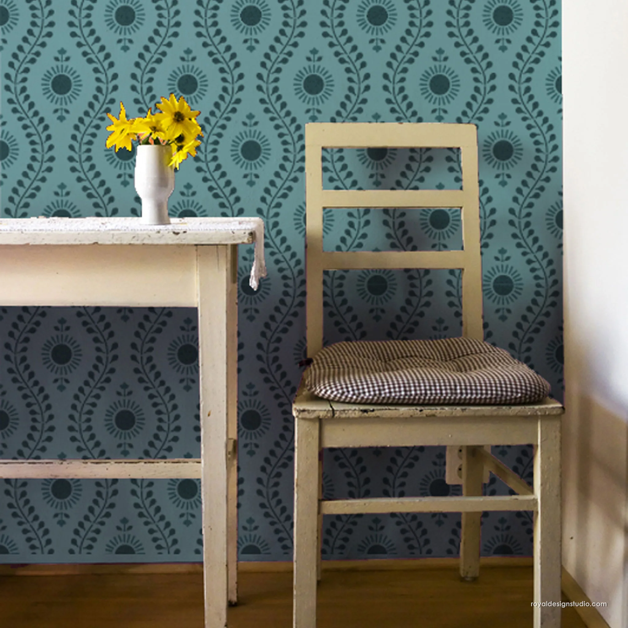 Sun Flower Block Print Wall Stencil - Image 5