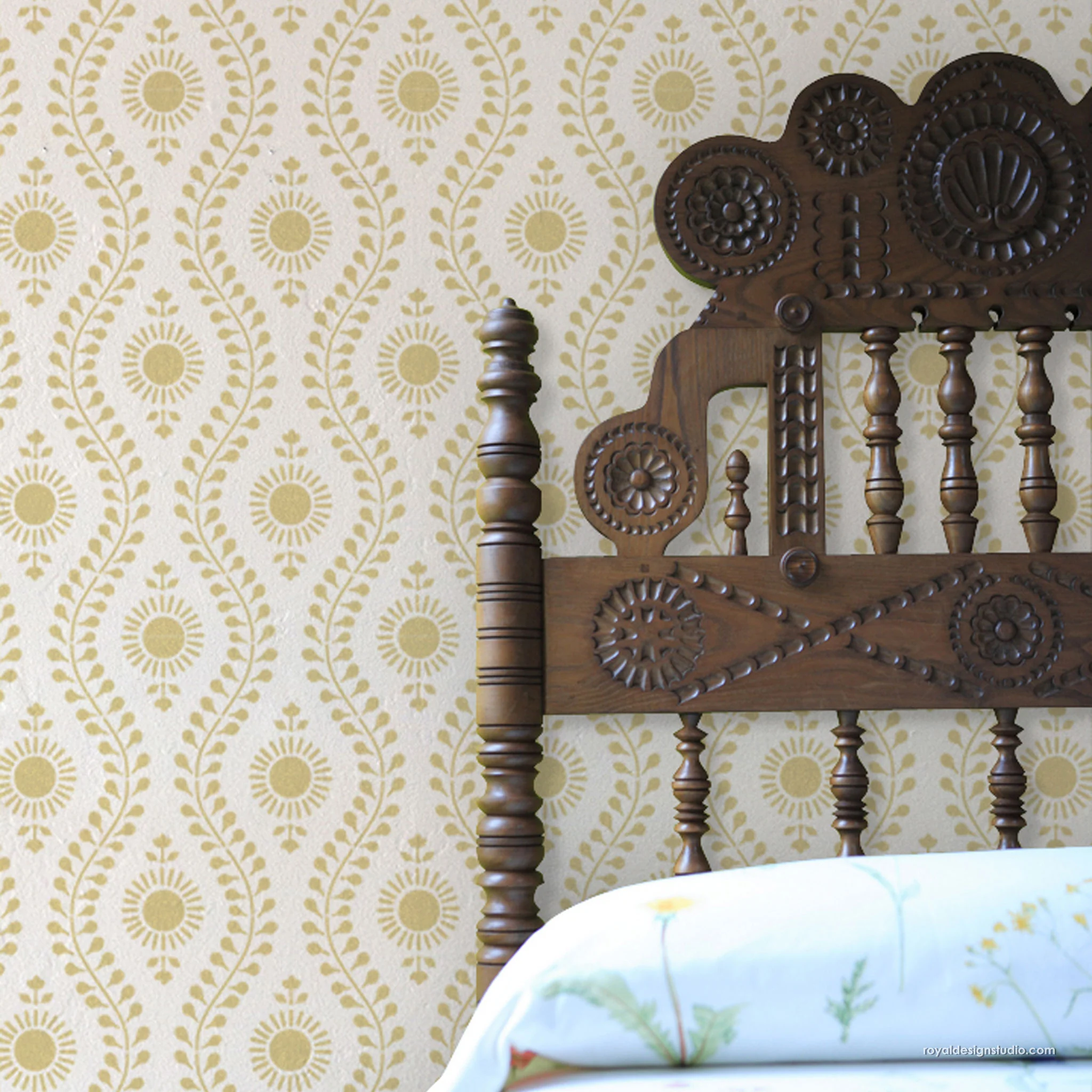 Sun Flower Block Print Wall Stencil - Image 9