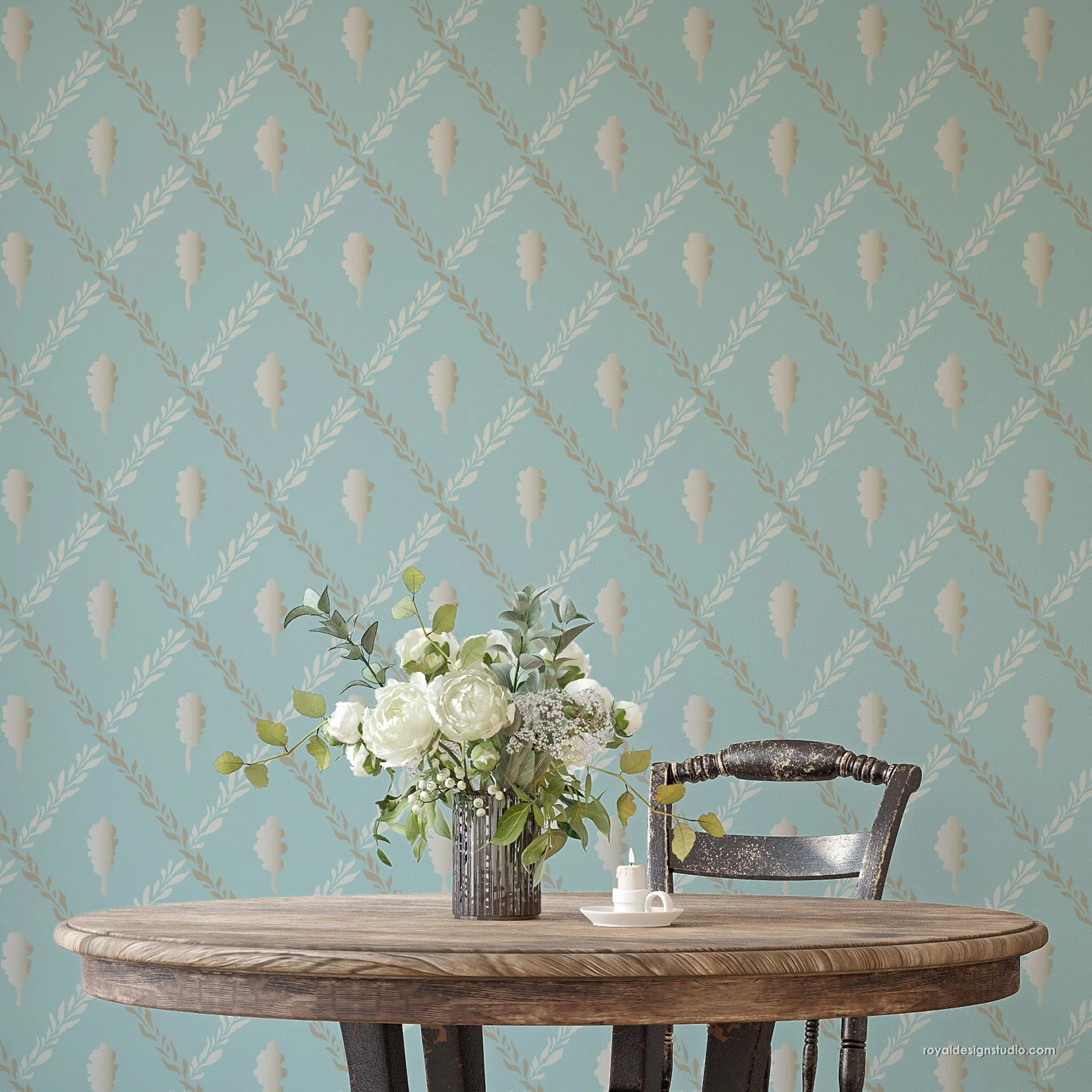 Swedish Oak Leaf Trellis Wall Stencil