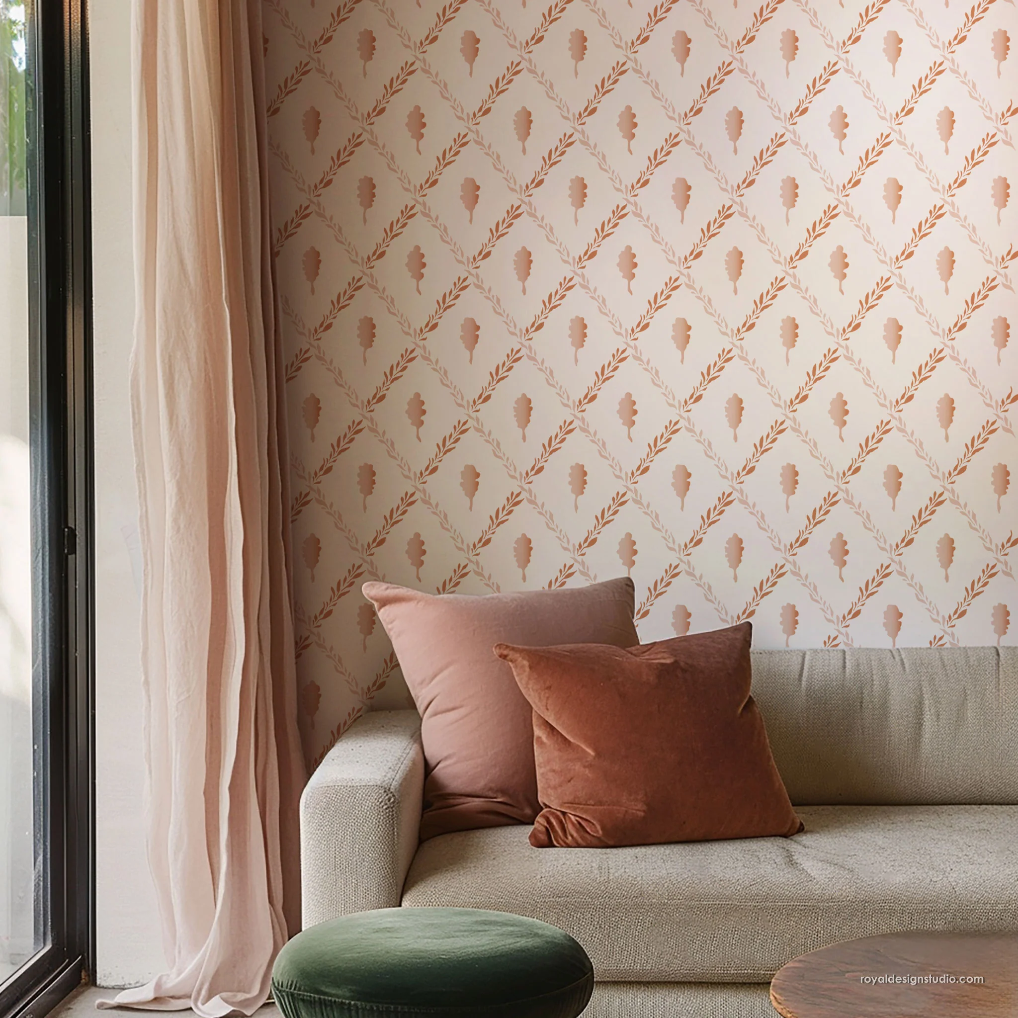 Swedish Oak Leaf Trellis Wall Stencil - Image 3