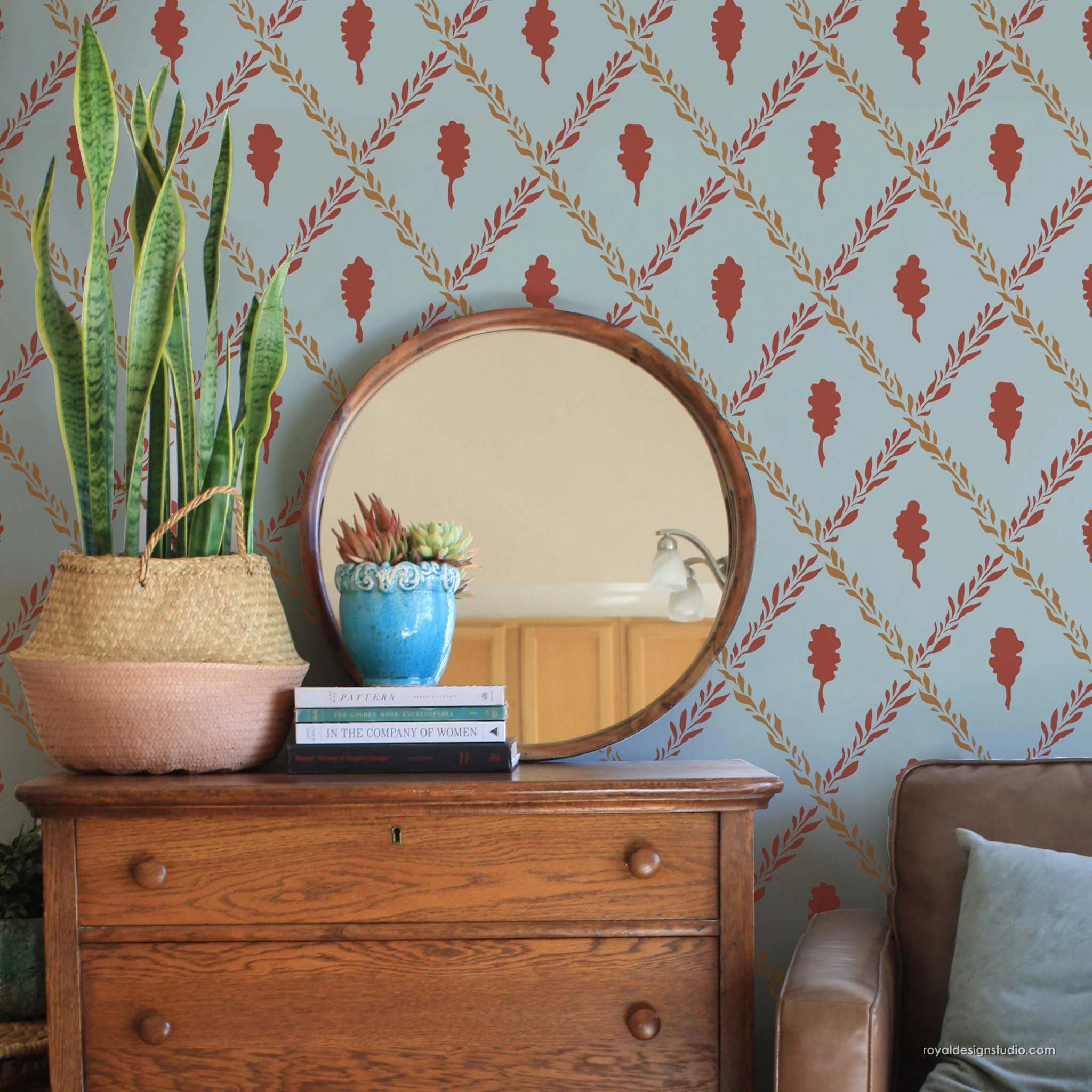 Swedish Oak Leaf Trellis Wall Stencil - Image 4