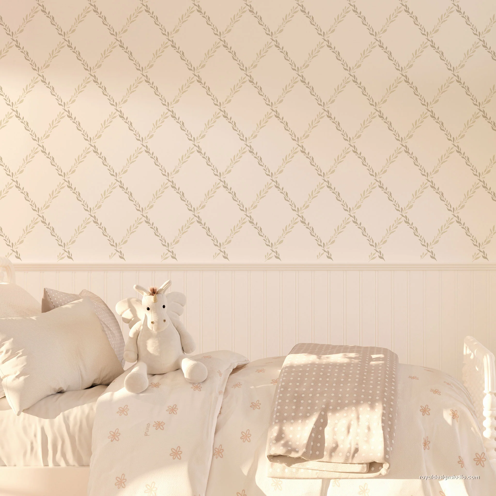 Swedish Oak Leaf Trellis Wall Stencil - Image 6