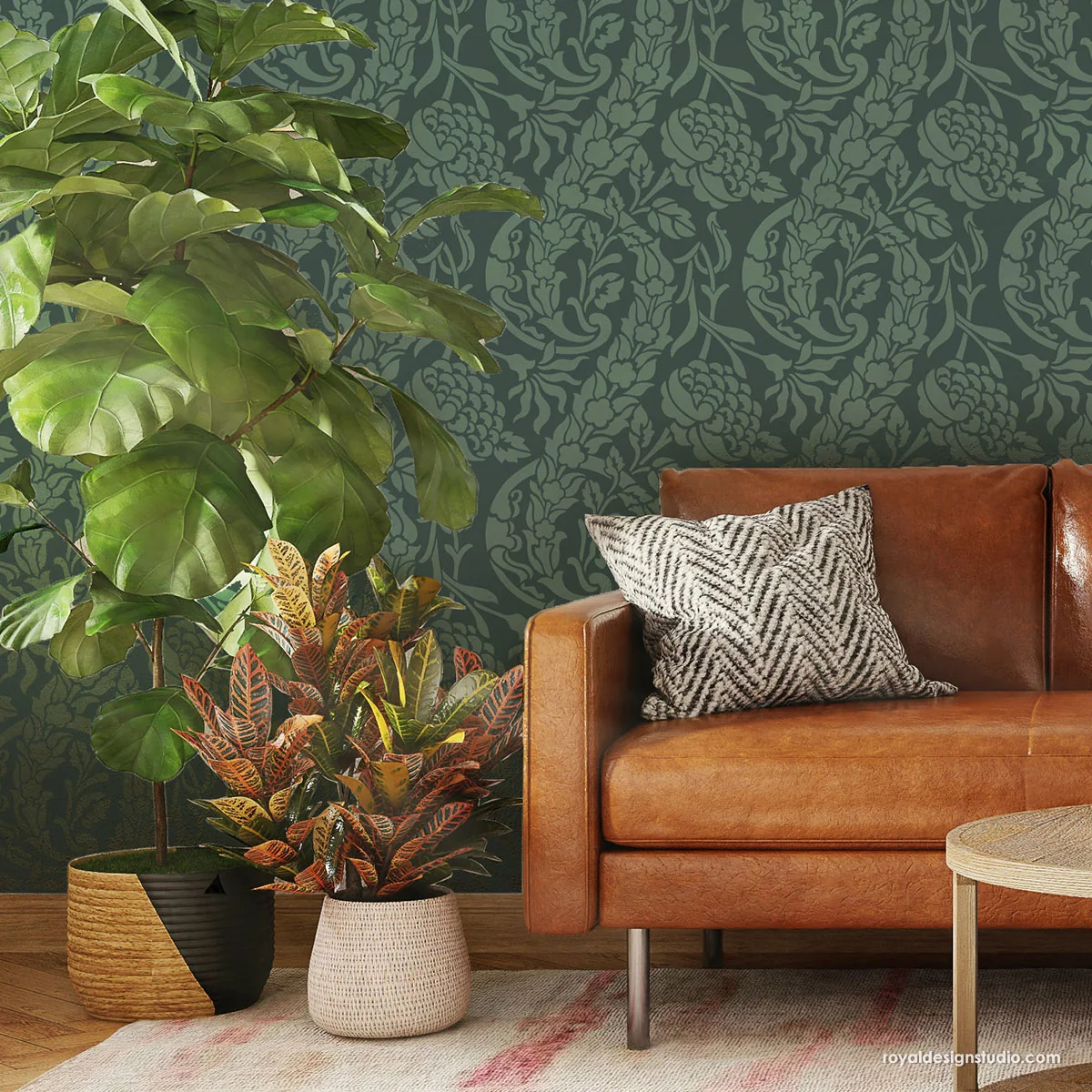 Upscaled Saxony Damask Wall Stencil - Image 3